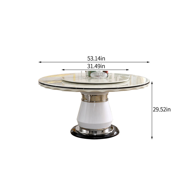 Simple White Faux Marble Round Dining Table, 29.52”H x 53.14”L x 53.14”W