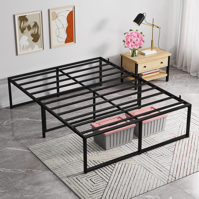 Platform Bed Frame With Large Storage Space, Reserved Holes, Full/Double