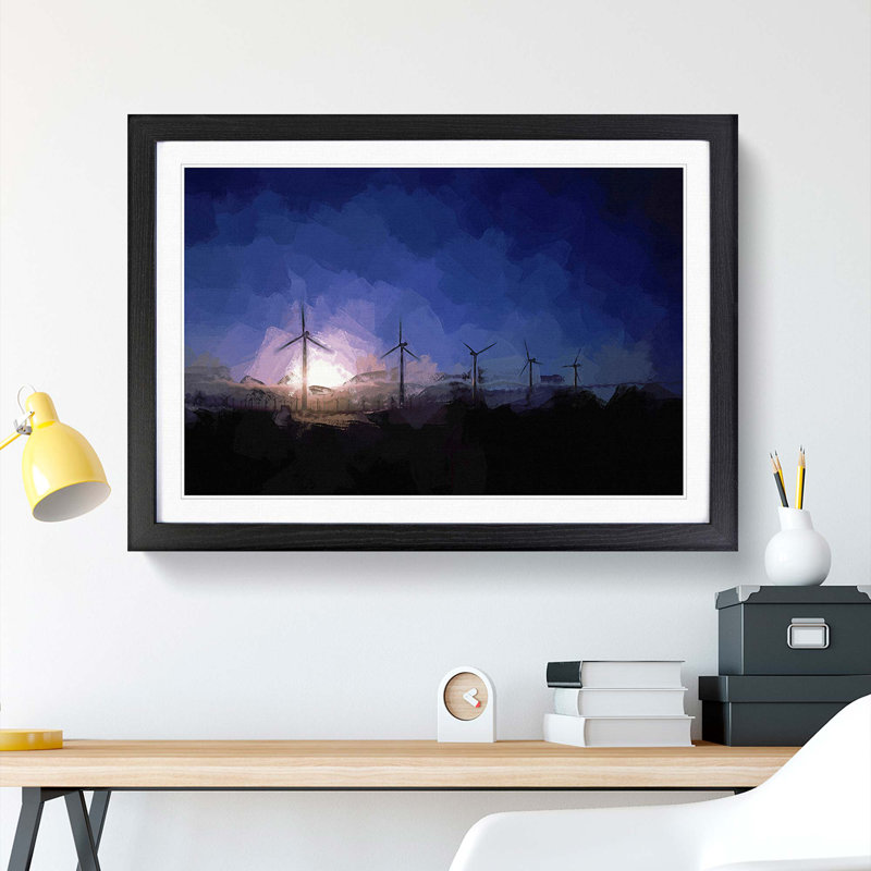 Wind Turbines in California in Abstract - Framed Print, 50cm H x 76cm W x 2cm D, Black
