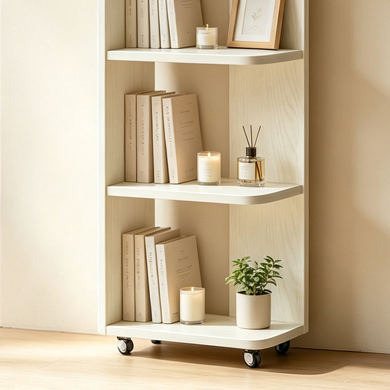 Tablette de rangement étroite en bois d'hévéa, Crème