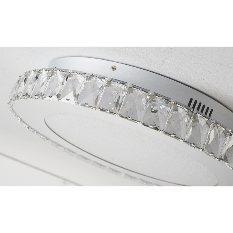 Lustre 1 lumière DEL chrome avec cristaux transparents, H 3,5 po x l 17 po x P 17 po