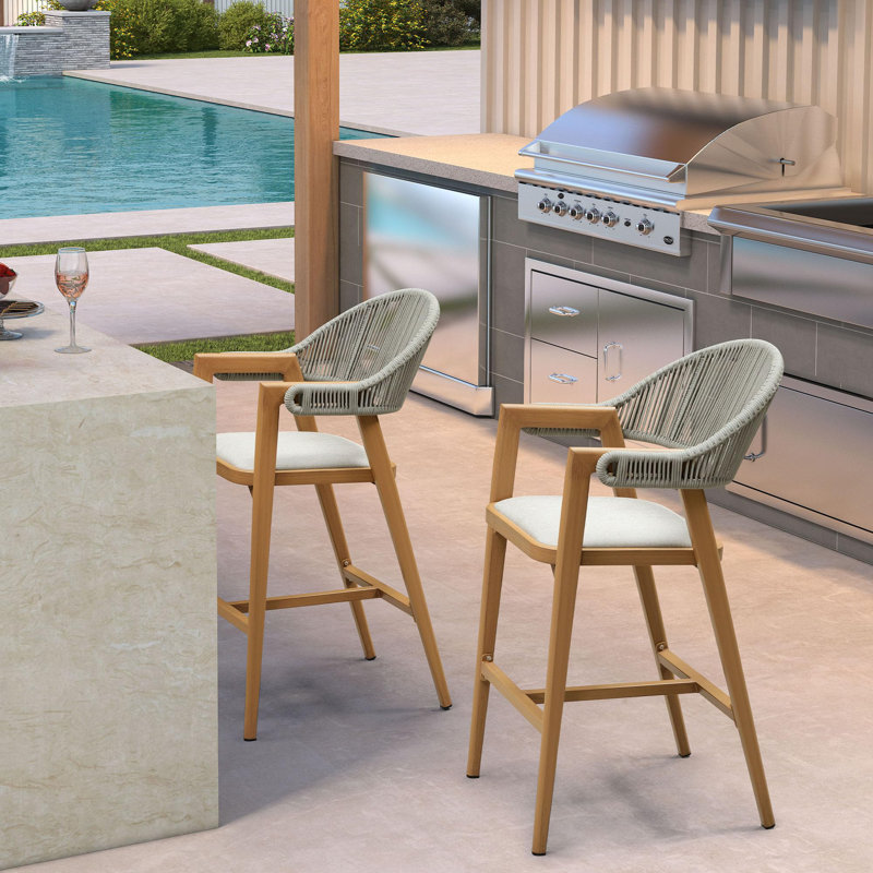  Ensemble de 2 tabourets de bar pour patio avec structure en aluminium, Teck