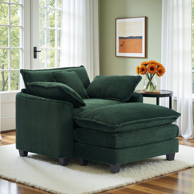 40"W Corduroy Oversized Chair & Ottoman Set - Comfy Cloud Sofa Armchair with Extra Deep Seat, Plush Upholstered for Apartment Living Room, Small Space Friendly