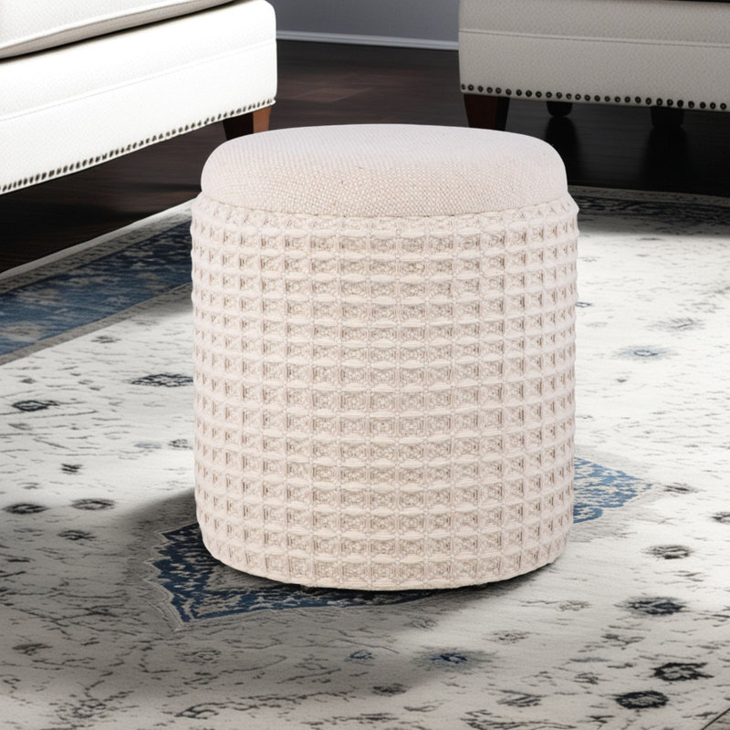 Repose-pieds rond élégant avec rangement caché ivoire Elegant, Coton ivoire