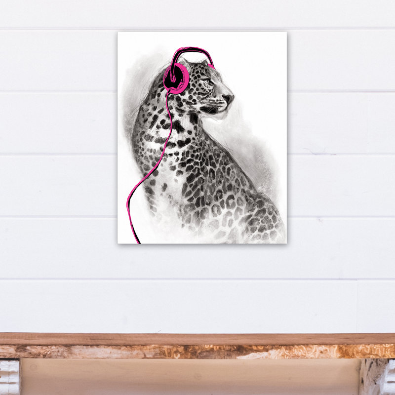 Art sur toile avec casque Leopard, Rose, H 20 po x l 16 po x P 1,25 po
