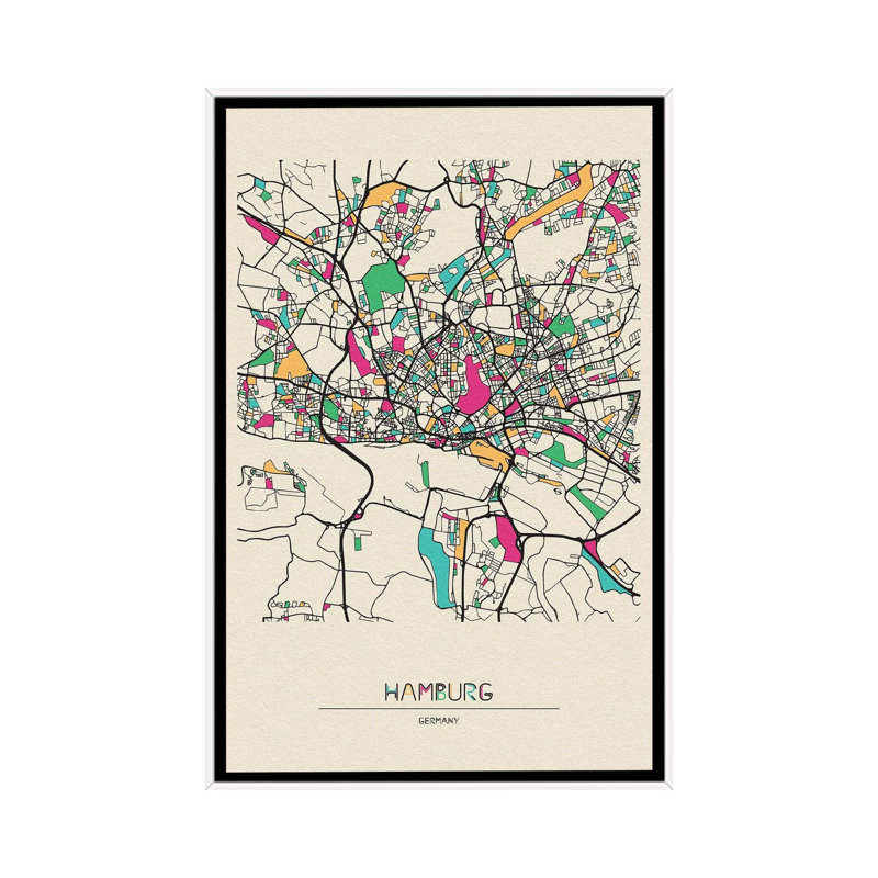 Hamburg, Germany Map 1 Piece Floater Frame Wall Art on Canvas