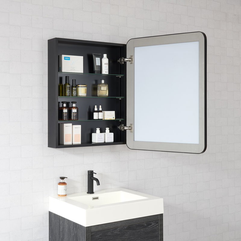 Armoire à pharmacie rectangulaire avec miroir Lagos, Noir brossé, H 32 po x l 24 po x P 5,9 po