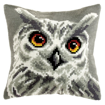 Coussin au point de croix - Hibou blanc - 9531