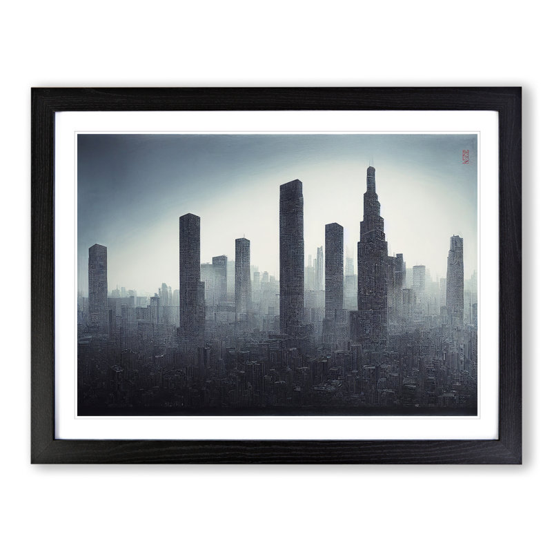 Fine Skyscraper Skyline 1 Piece Single Picture Frame Wall Art, 46cm H x 64cm W x 2cm D, Black Framed