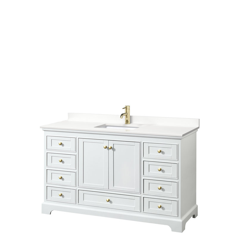 Ensemble de meuble-lavabo simple 60 po Deborah, Quartz blanc, Blanc, Chrome poli