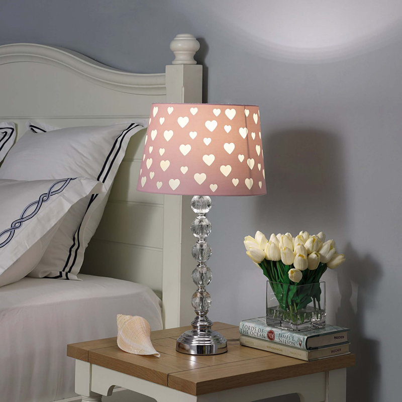 Lampe de table 22 "en forme de cœur en métal empilé en cristal" Ariel "rose / blanc