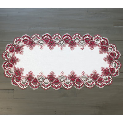 Chemin de table en dentelle européenne bordeaux et blanche (14 po x 34 po)