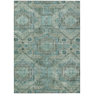 Machine Washable Indoor/Outdoor Xhevrie Sage Rug