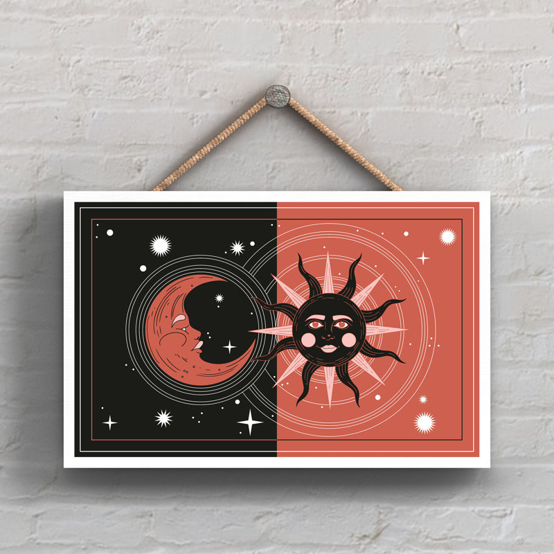 Kana Zodiac Wall Decor on Solid Wood, Black/Orange