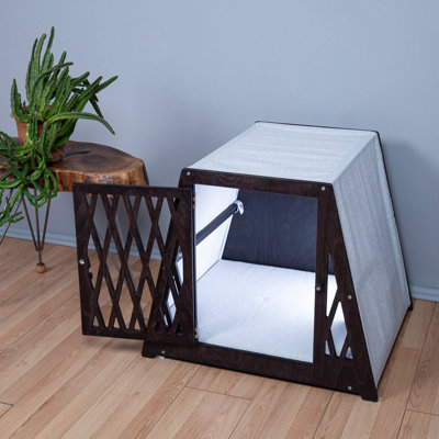Cage pour chien en bois de bouleau avec lit en mousse à mémoire de forme - Niche de style mobilier d'intérieur pour chiens de très grande taille