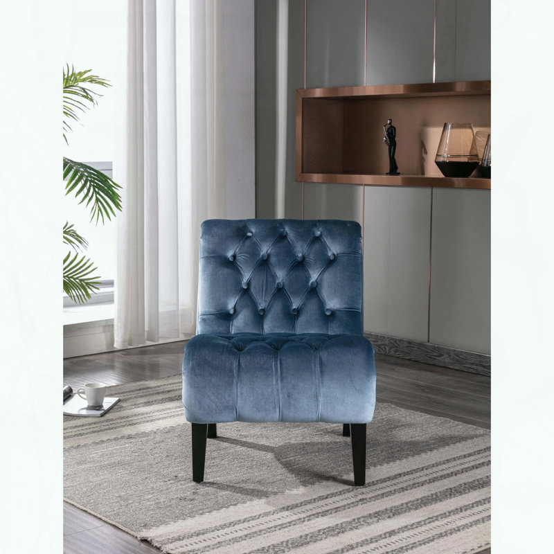Fauteuil d'appoint sans accoudoirs en velours - bleu clair - capitonné, Bleu pâle