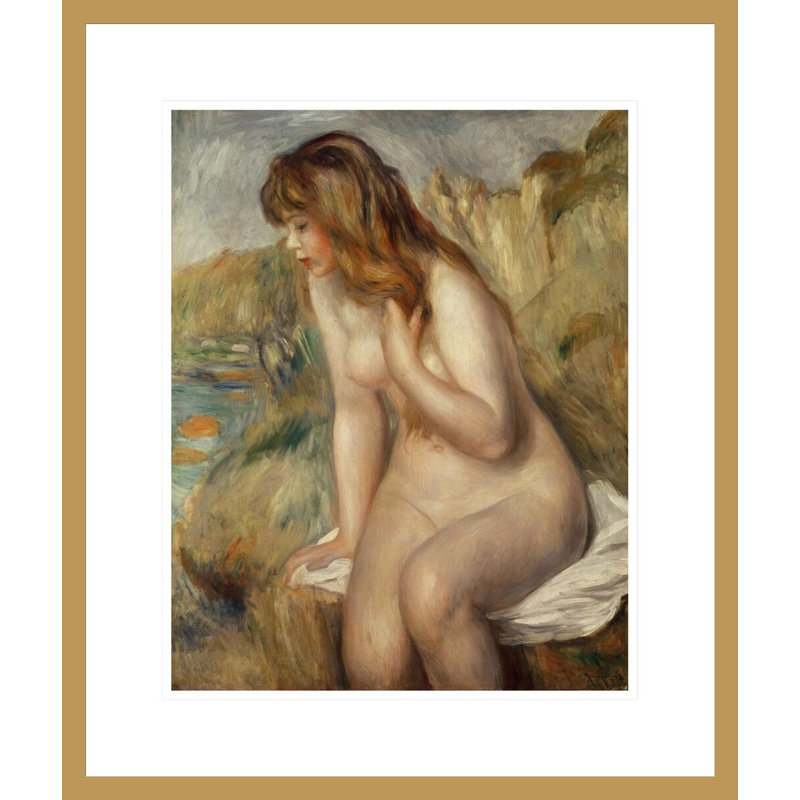 Baigneuse assise sur un rocher par Pierre-Auguste Renoir, H 21 po x l 17,75 po