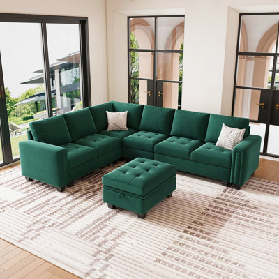 Shavera 6 - Piece Velvet Sectional Sofa L Shaped Modular Couch Living room Corner Sofa with Storage Ottoman