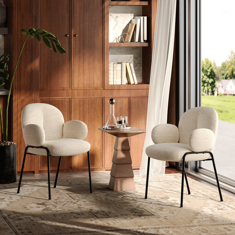 Anston 46cm H Linen Upholstered Metal Armchair, Beige Linen