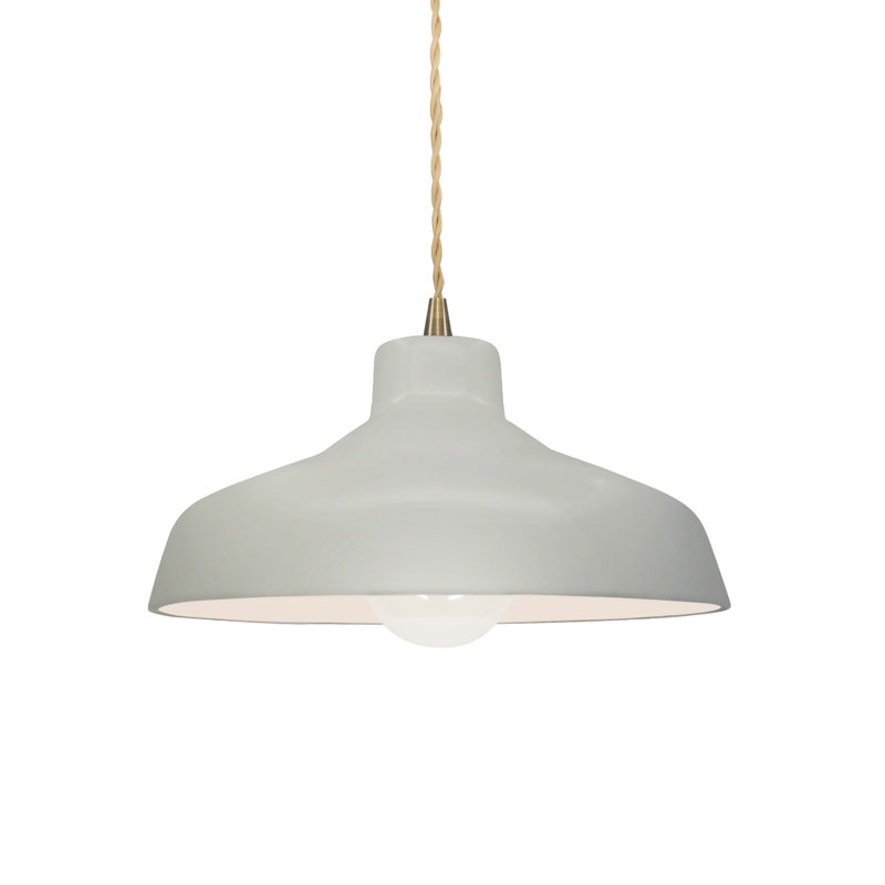 Luminaire suspendu en forme de dôme à 1 lumière Fallon, H 5,75 po x l 11,5 po x P 11,5 po, Blanc mat, Laiton antique