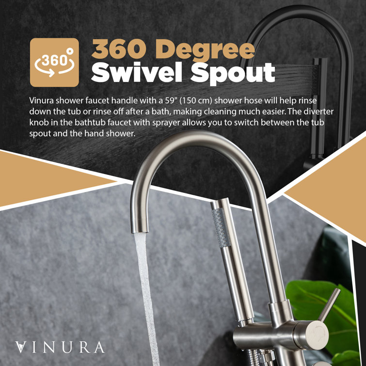 Vinura 1 Handle Floor Mounted Clawfoot Tub Faucet with Diverter