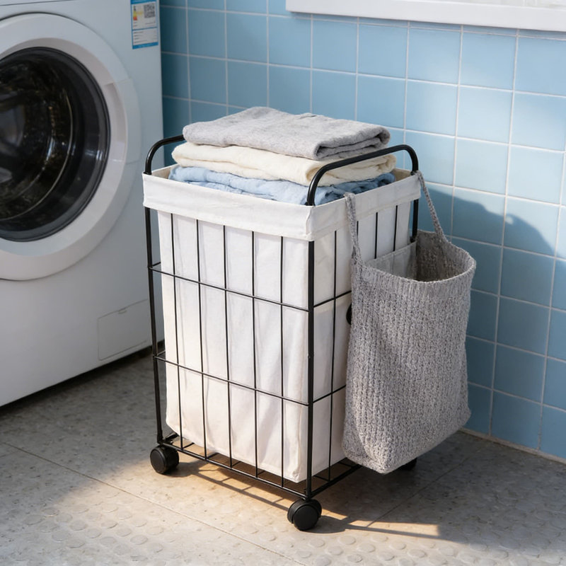 Panier à linge robuste avec roulettes verrouillables et doublure amovible - Panier de rangement pliant avec poignées pour vêtements, jouets et organisation à la maison
