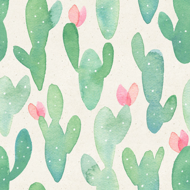 Rouleau de papier peint adhésif cactus, Vert, L 16,67 po x l 25 po