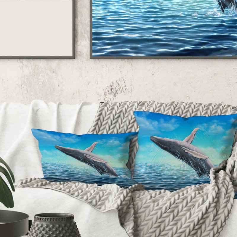 Housse et insert de coussin carré baleine à bosse, 16" x 16"