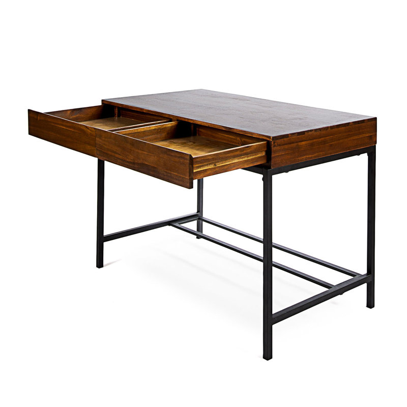 Bureau d'écriture avec tiroir de rangement et pieds en métal Rashaunda, H 29,96 po x l 43,96 po x P 24,03 po, Chêne