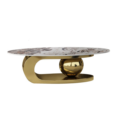 49.2 Inches Oval Faux Marble Coffee Table With Stainless Steel Base