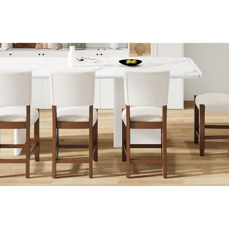 Ensemble de 4 tabourets de bar de style Mid-Century de 40,4 po avec dossier et tabourets revêtus de lin avec pieds en bois massif pour la salle à manger de l'îlot de cuisine (chaises 4 pièces)