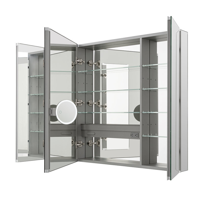 Pharmacie avec prises électriques Royale l 40 po x H 36 po x P 5 po, désembueur, miroir grossissant 3X à DEL réglable.