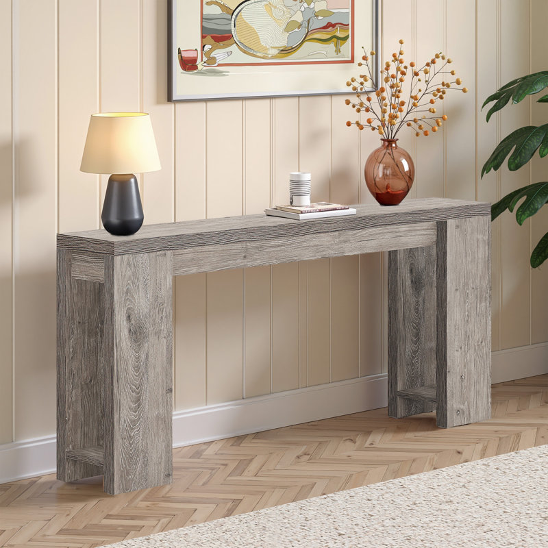 70.9 Inch Console Table, 2-Tier Wooden Sofa Table for Entrywaym Living Room, Hallway, Gray