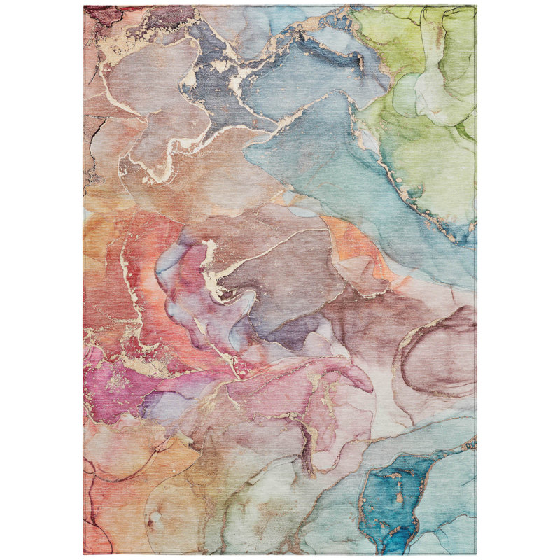 Tapis intérieur lavable abstrait bleu 8 pi x 10 pi HomeRoots, L 96 po x P 120 po