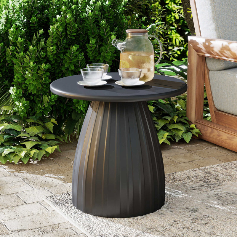 Round Patio Side Table, Metal Steel Outdoor Side Table, Patio Accent End Table, Black