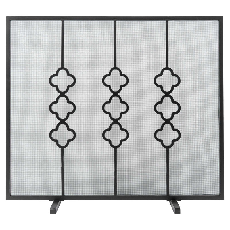 Quatrefoil Iron Fireplace Screen, Flat Black