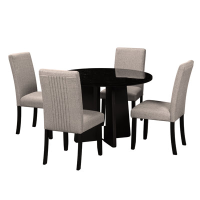 5-Piece Round Dining Table set, 43-Inch Modern Dining Table and 4 Upholstered Chairs