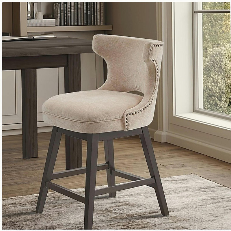 Tabouret de bar rotatif 25,75 po, Brun, Beige