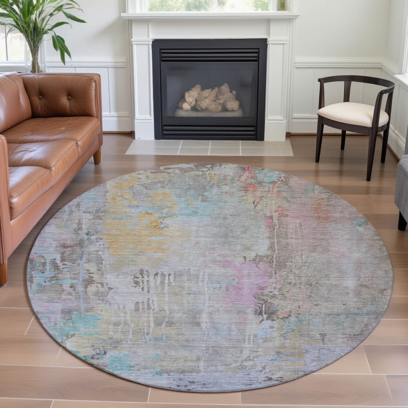 Premium Machine Washable Kelton AMF1233 Abstract Rug, Round 8'