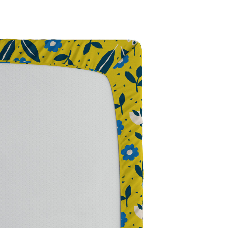 Microfiber Geometric Fitted Sheet, Twin XL Fitted Sheet, Yellow/Blue Floral 2