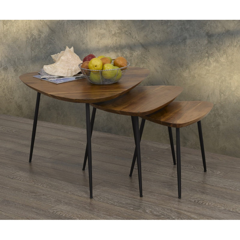 3 Piece Nesting Table Set, Dark Oak/Black