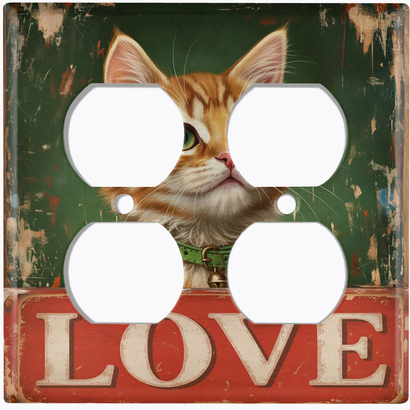 Couvercle de plaque d'interrupteur en métal; Rectangle 2 bandes US standard - Love Cat, Prise double # 9