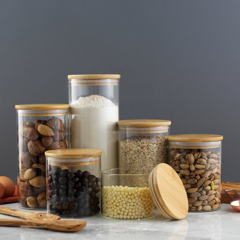 Set of 6 Glass Food Storage Jars with Bamboo Lids