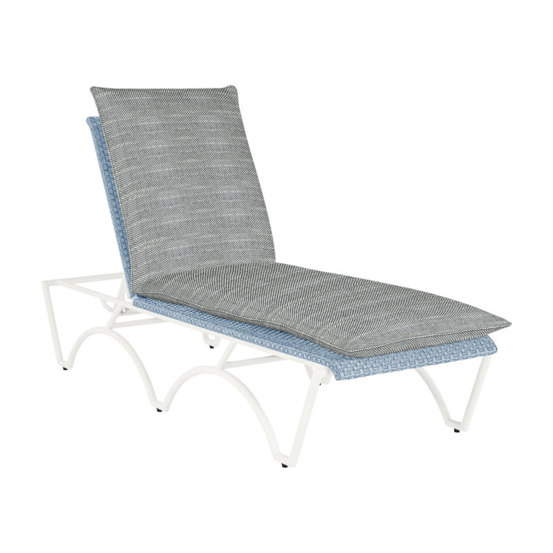 Savoy N-Dura Resin Wicker Outdoor Chaise Lounge, Welt, Rollo Silver, Chalk/Chambray