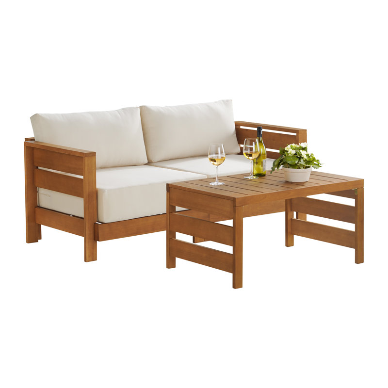 Ensemble de 2 meubles d'extérieur résistants aux intempéries Barton avec canapé d'extérieur 2 places et table basse, Blanc