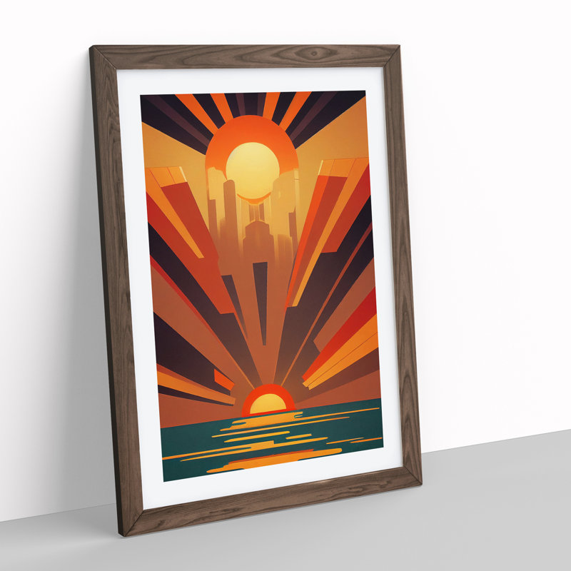 Ocean Sunset No.1 - Single Picture Frame Print, 64cm H x 46cm W x 2cm D, Walnut