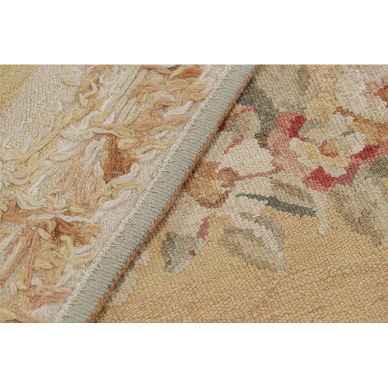 Rug & Kilim’S Aubusson Style Rug In Light Gold And Cream With Floral Medallion