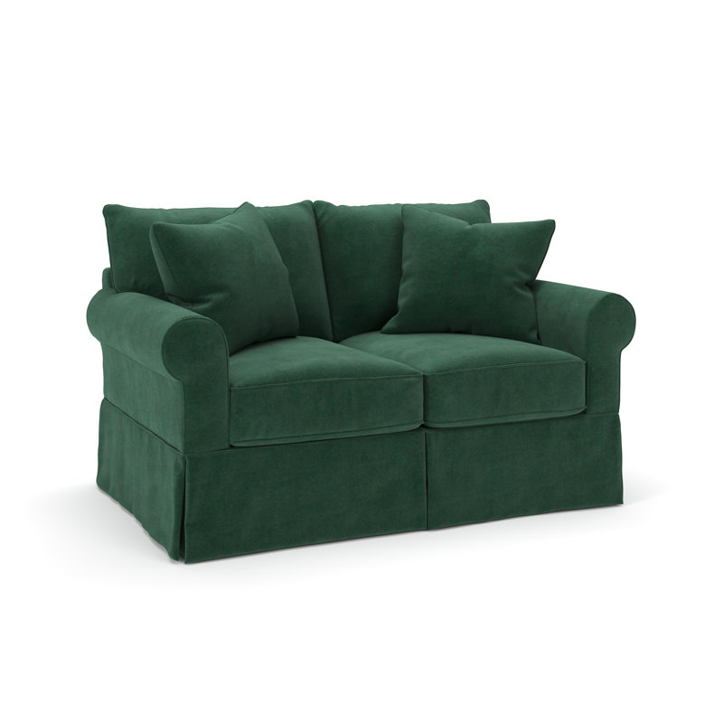 Amari 63" Rolled Arm Slipcovered Loveseat, Bella Hunter Performance Velvet