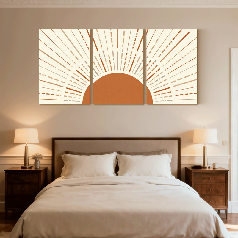 Ensemble de 3 impressions sur toile avec motif rayonnant et cercle central, H 36 po x l 72 po