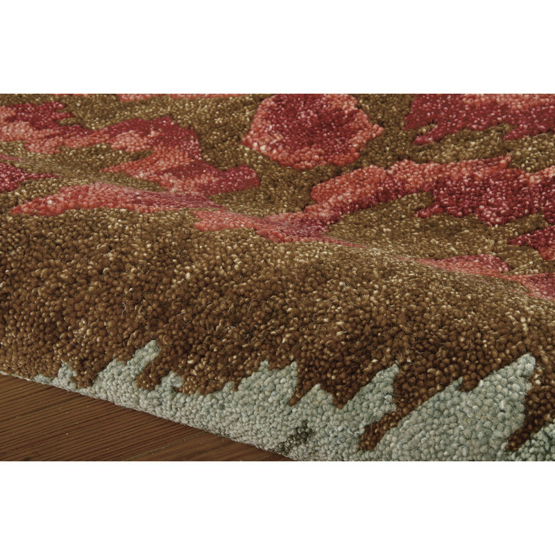 Tapis brun / rouge en laine noué à la main Colligan, Rectangle 3 pi 9 po x 5 pi 9 po